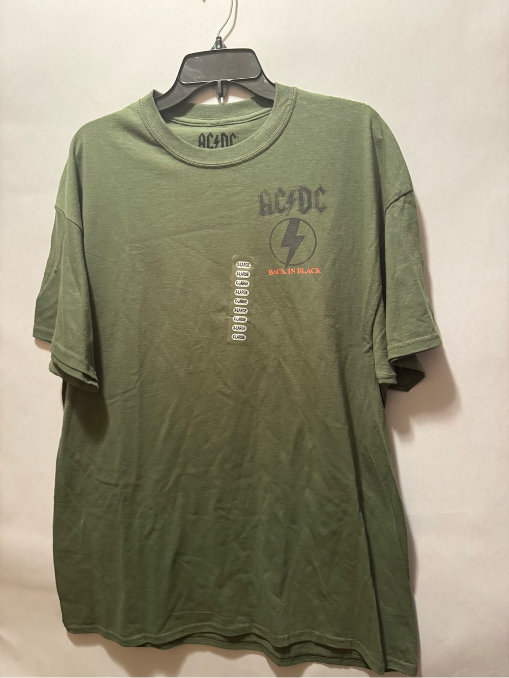 AC/DC Olive Green 'Back In Black' Short Sleeve Band Tee